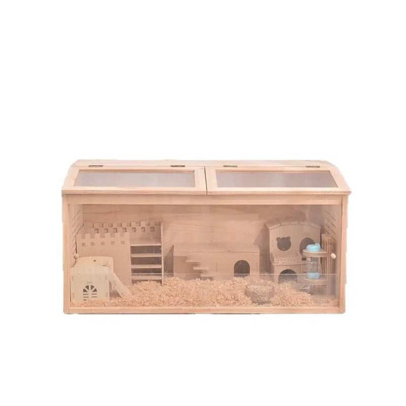 Panoramic Wooden Quail Cage Large Habitat House for Indoor Rearing Heat Preservation Breeding Box Suitable for Hamsters