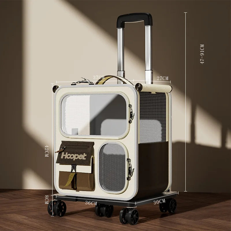 Cat bag out large capacity suitcase multi-cat pet portable cat multi-function wheel trolley case transparent backpack