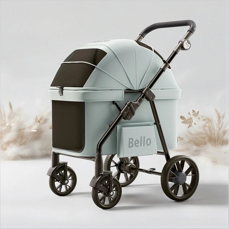 Bello YA03 Extra Large Space Pet Stroller Foldable Dog Cat Carrier Heavy Duty 60lbs Family Outdoor Travel Push Cart
