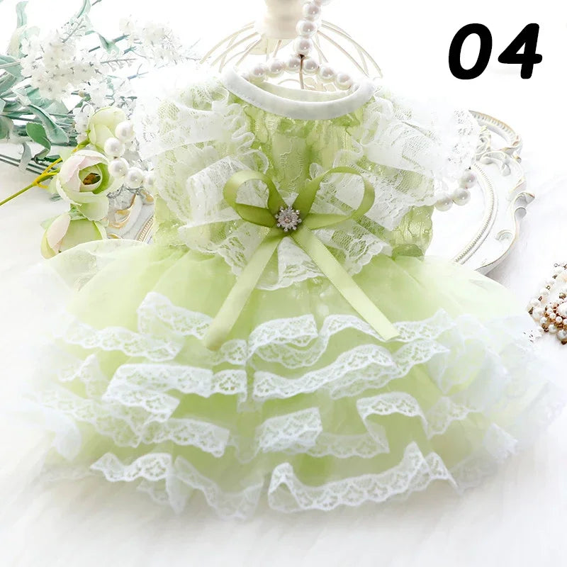 Cat Princess Dresses Dog Lace Mesh Dress Spring/Summer Thin Clothes for Small Dogs Cats Pets Sweet Clothing