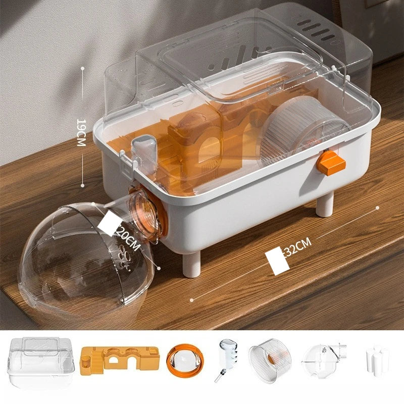 Acrylic Transparent Panoramic Hamster Cage Luxury Villa Hideout House Large Habitat Playpen for Small Pet Syrian Dwarf Hamster