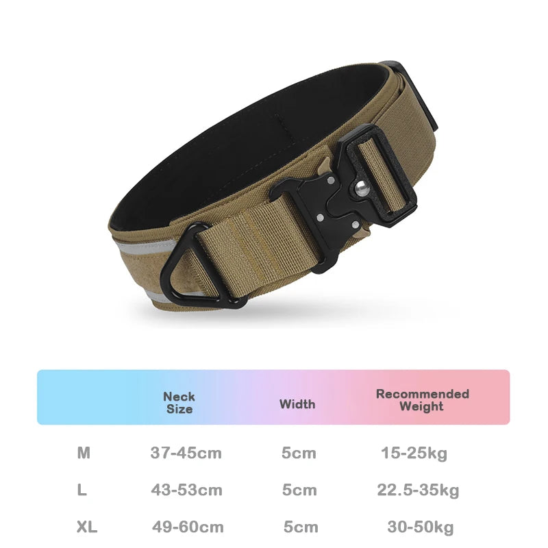 Tactical Dog Collar Adjustable Military Training Nylon Dog Collar with Control Handle and Heavy Metal Buckles for Large Dogs