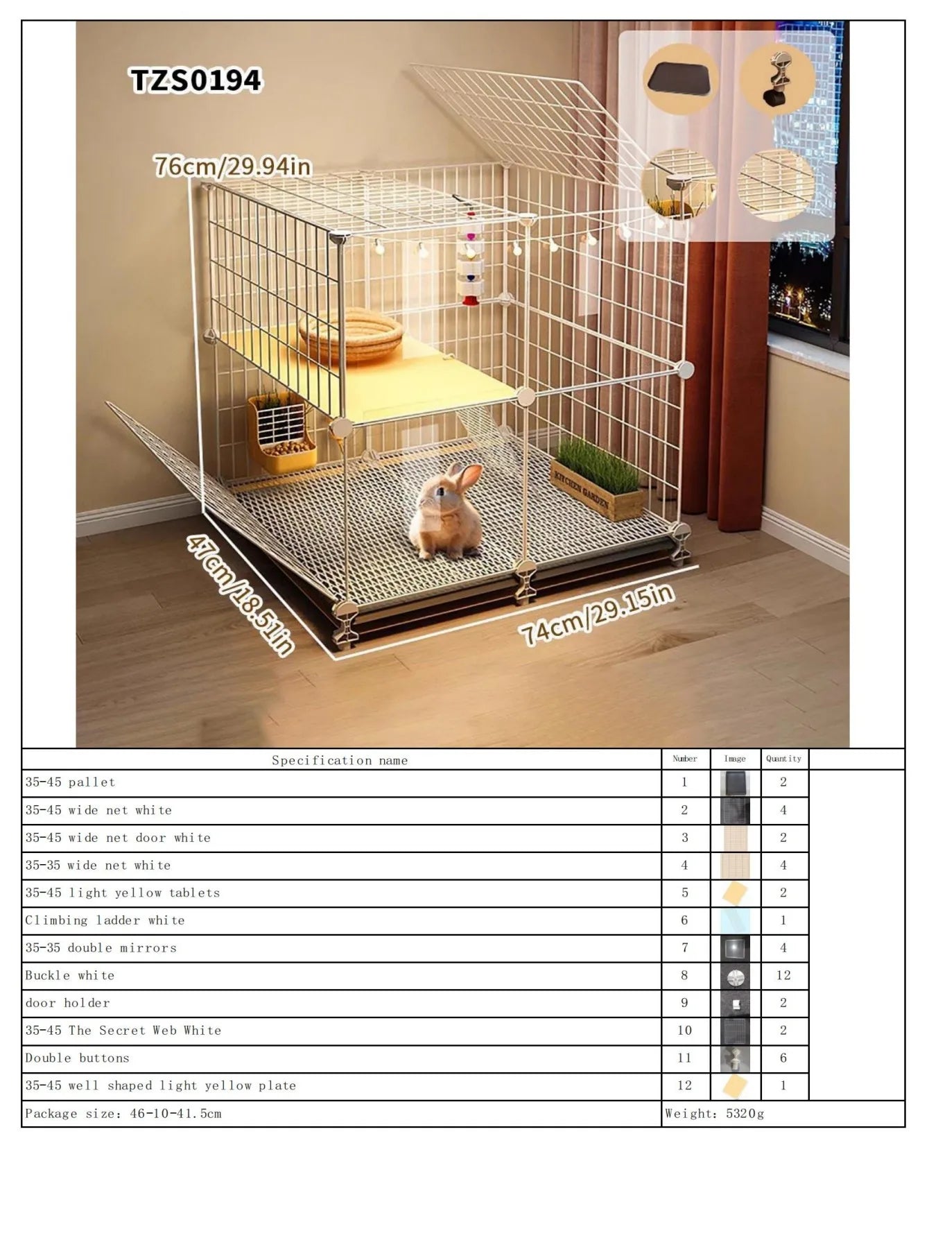 Rabbit Cage with Large Space for Home Use, Large Villa-Style Rabbit Nest with Toilet
