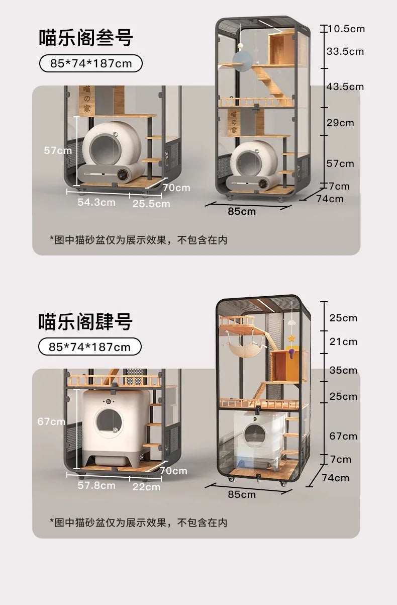 Cat villa solid wood panoramic glass luxury large space cabinet cage can put smart toilet three-story nest house for home use