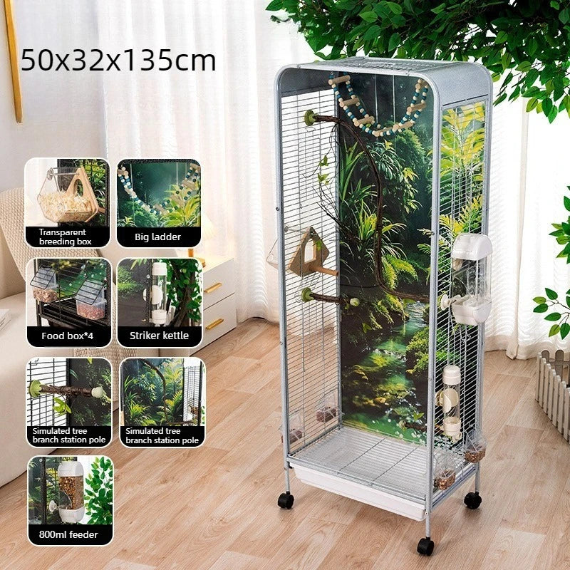 Metal Bird Cage Large Wheeled Transparent Cabinet-type Parrot Cage Interior Budgerigar Cockatiel Nest with Drawer Bird House