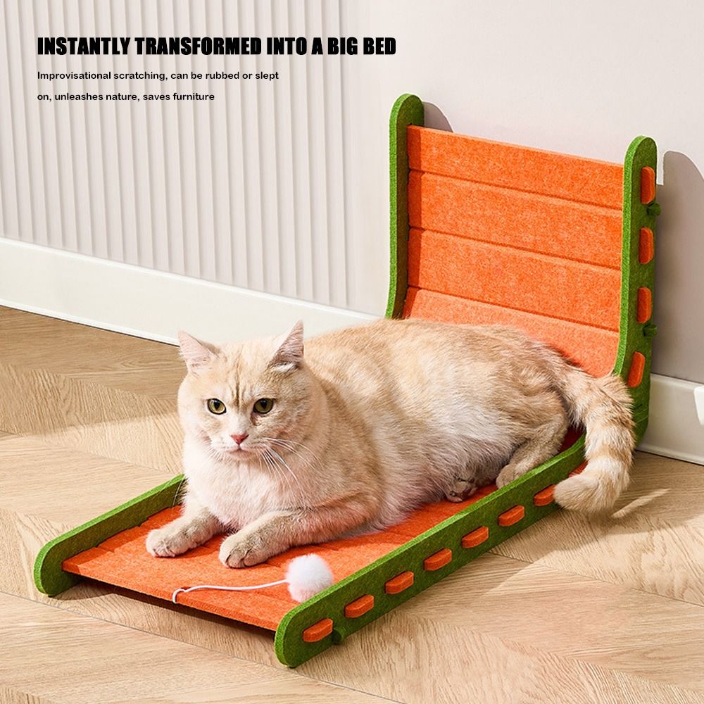 L-Shape Felt Cat Scratching Board - Wall Corner Cat Scratch Pad with Plush Ball (60cm)