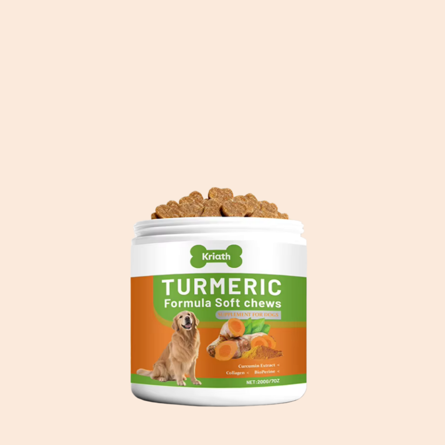 200g Organic-Turmeric Soft Chews For Dogs With Curcumins Joint Supplement With Collagen Eliminates Joint Pain Inflammation