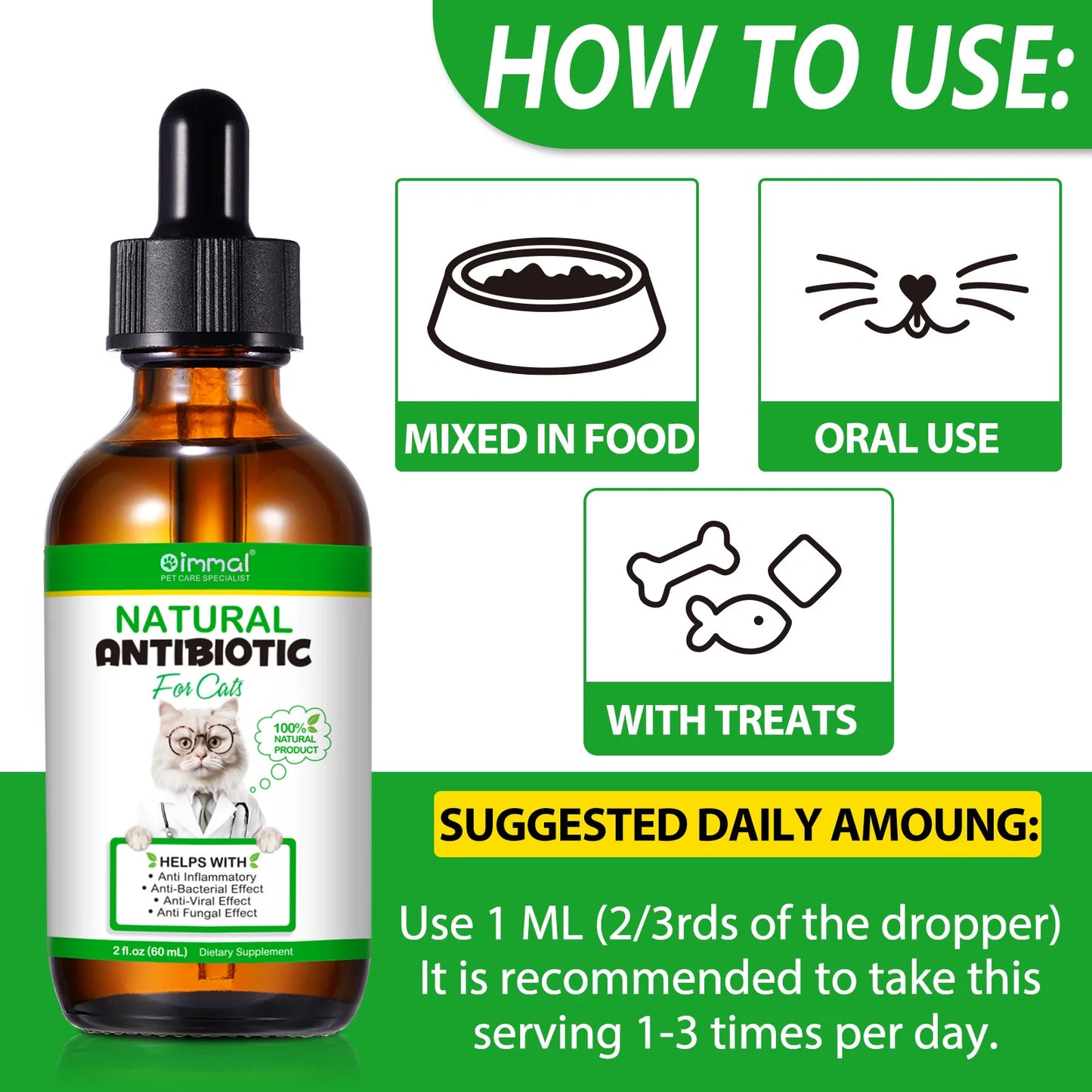 Natural Antibiotic for Cats Helps with Anti Inflammatory Anti-Bacterial Effect Anti-Viral Effect Anti Fungal Effect Supplement