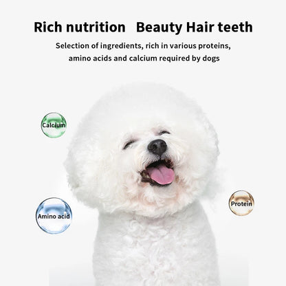 Snacks, snacks, dogs, snacks, teeth bars, chewing gum, cleaning teeth.
