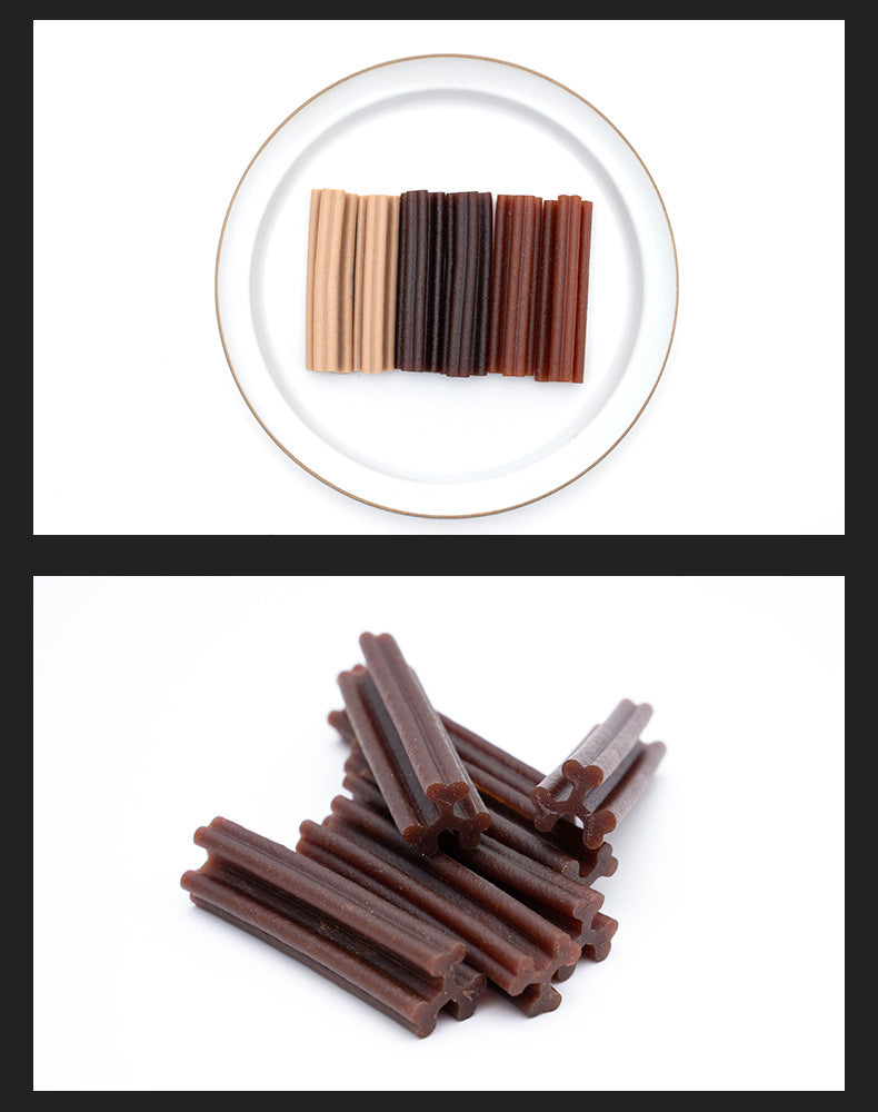 Snacks, snacks, dogs, snacks, teeth bars, chewing gum, cleaning teeth.