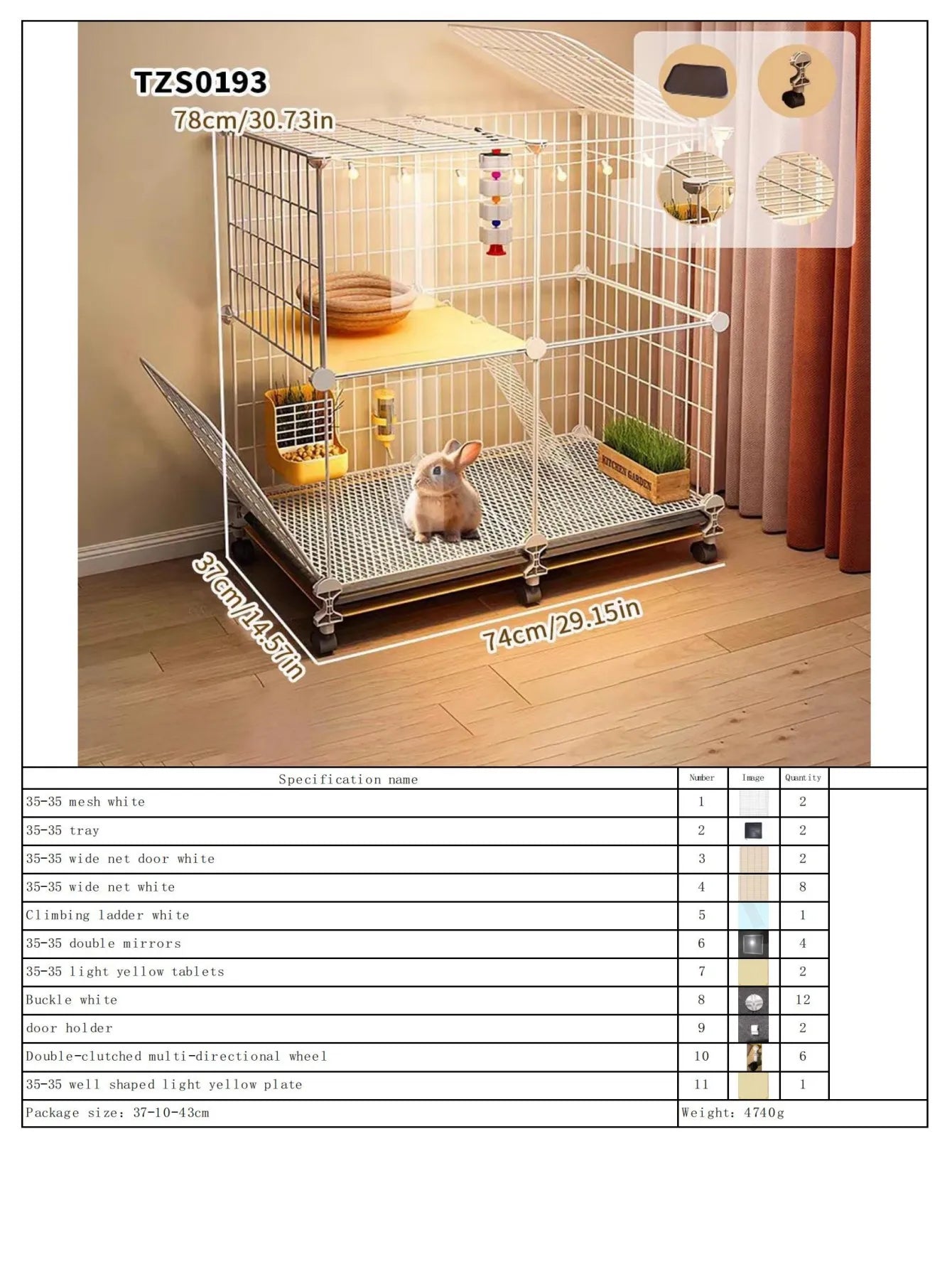 Rabbit Cage with Large Space for Home Use, Large Villa-Style Rabbit Nest with Toilet