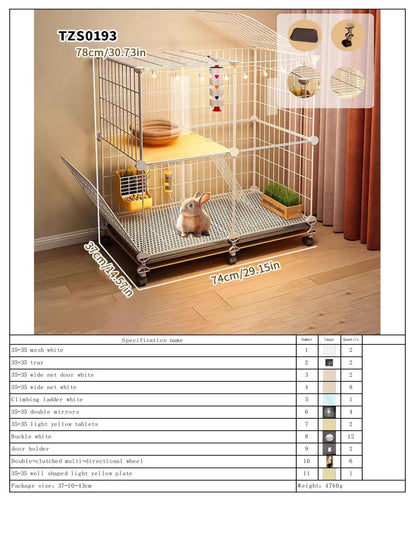 Rabbit Cage with Large Space for Home Use, Large Villa-Style Rabbit Nest with Toilet