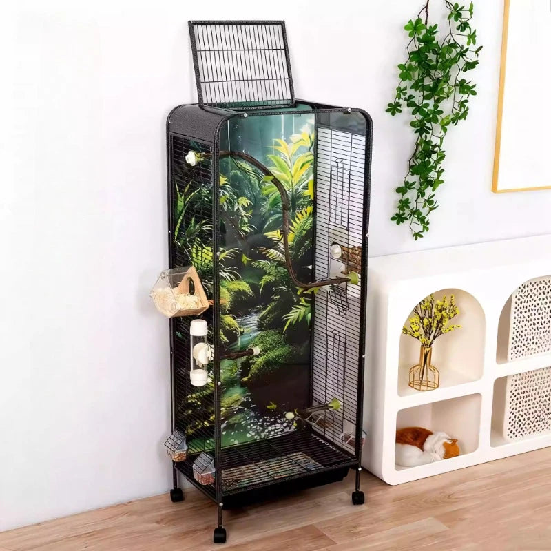 Metal Bird Cage Large Wheeled Transparent Cabinet-type Parrot Cage Interior Budgerigar Cockatiel Nest with Drawer Bird House