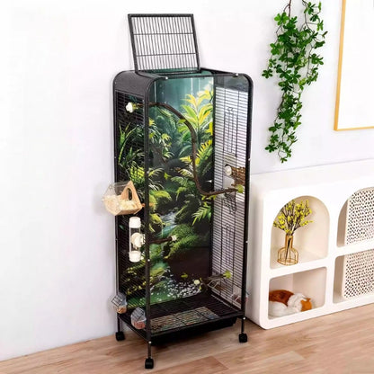 Metal Bird Cage Large Wheeled Transparent Cabinet-type Parrot Cage Interior Budgerigar Cockatiel Nest with Drawer Bird House