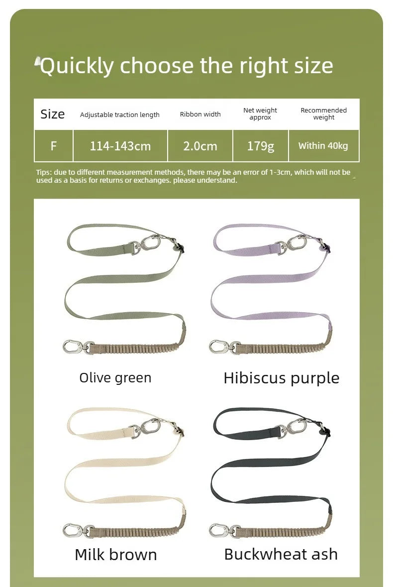 Multi-Functional Dog Leash Anti-Burst Shock Absorption Hands-Free Waist Shoulder Strap Adjustable 114-143cm for 40kg
