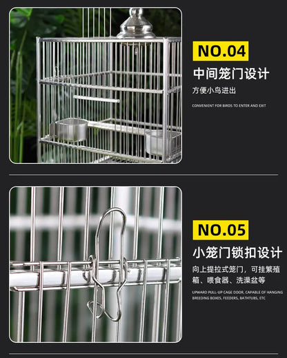 Large Square Stainless Steel Bird Cage for Myna Starling Parrot Villa Metal Cage