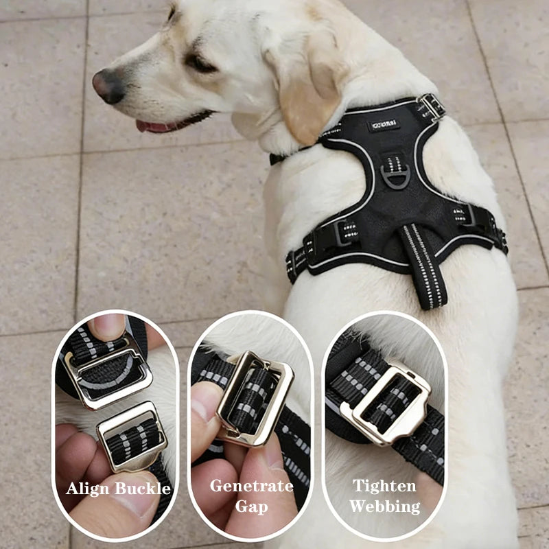 Dog Harness for Large Dogs Heavy Duty No Pull Service Dog Vest with Dog Seat Belt Reflective Adjustable Pet Harnes