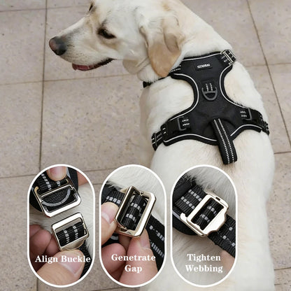 Dog Harness for Large Dogs Heavy Duty No Pull Service Dog Vest with Dog Seat Belt Reflective Adjustable Pet Harnes