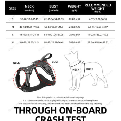 Dog Harness for Large Dogs Heavy Duty No Pull Service Dog Vest with Dog Seat Belt Reflective Adjustable Pet Harnes
