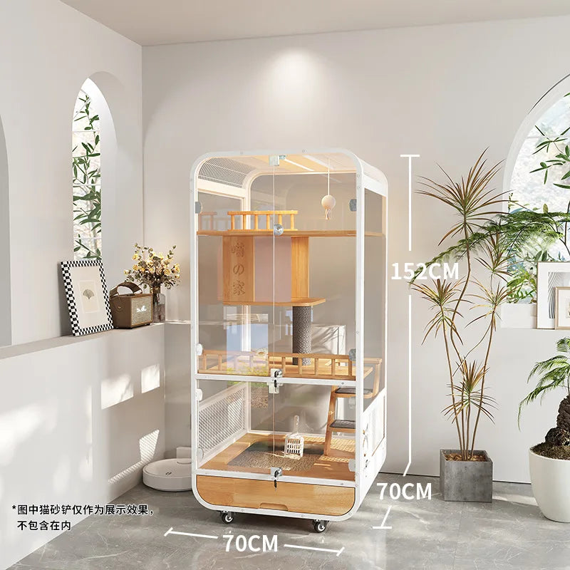 Cat villa solid wood panoramic glass luxury large space cabinet cage can put smart toilet three-story nest house for home use