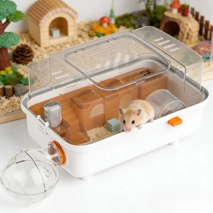 Acrylic Transparent Panoramic Hamster Cage Luxury Villa Hideout House Large Habitat Playpen for Small Pet Syrian Dwarf Hamster