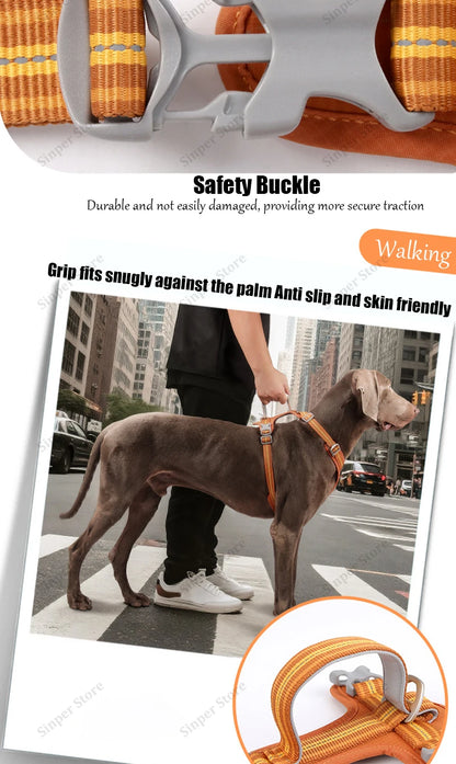 Dog Harness and Leash Set for Large Dogs Heavy Duty No Pull Service Dog Vest with Dog Seat Belt Reflective Adjustable Pet Harnes