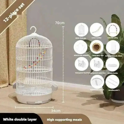 Wrought Retro Household Bird Nordic Round Iron Metal Parrot Cage Large Size Luxury Bird Villa Creative White Parrot House L
