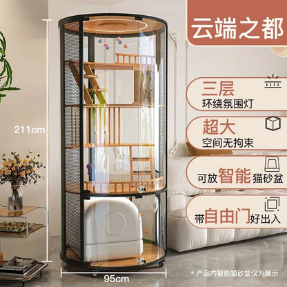 Cat Villa Deluxe 360 Panoramic Cat Cage House Solid Wood Steel Glass Smart Cat Toilet
