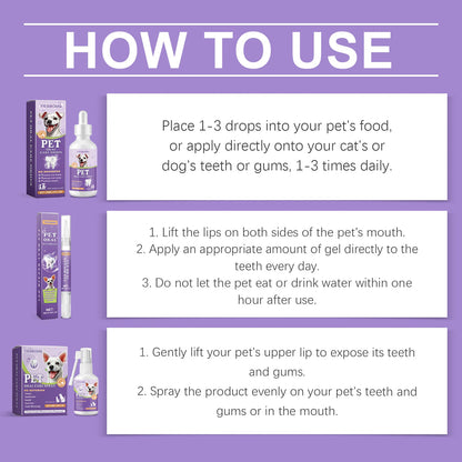 YEGBONG Pet Oral Care Drops Dog Cat Fresh Breath Tartar Remover Mild Formula Food Supplement Easy Use Home Pet Oral Hygiene