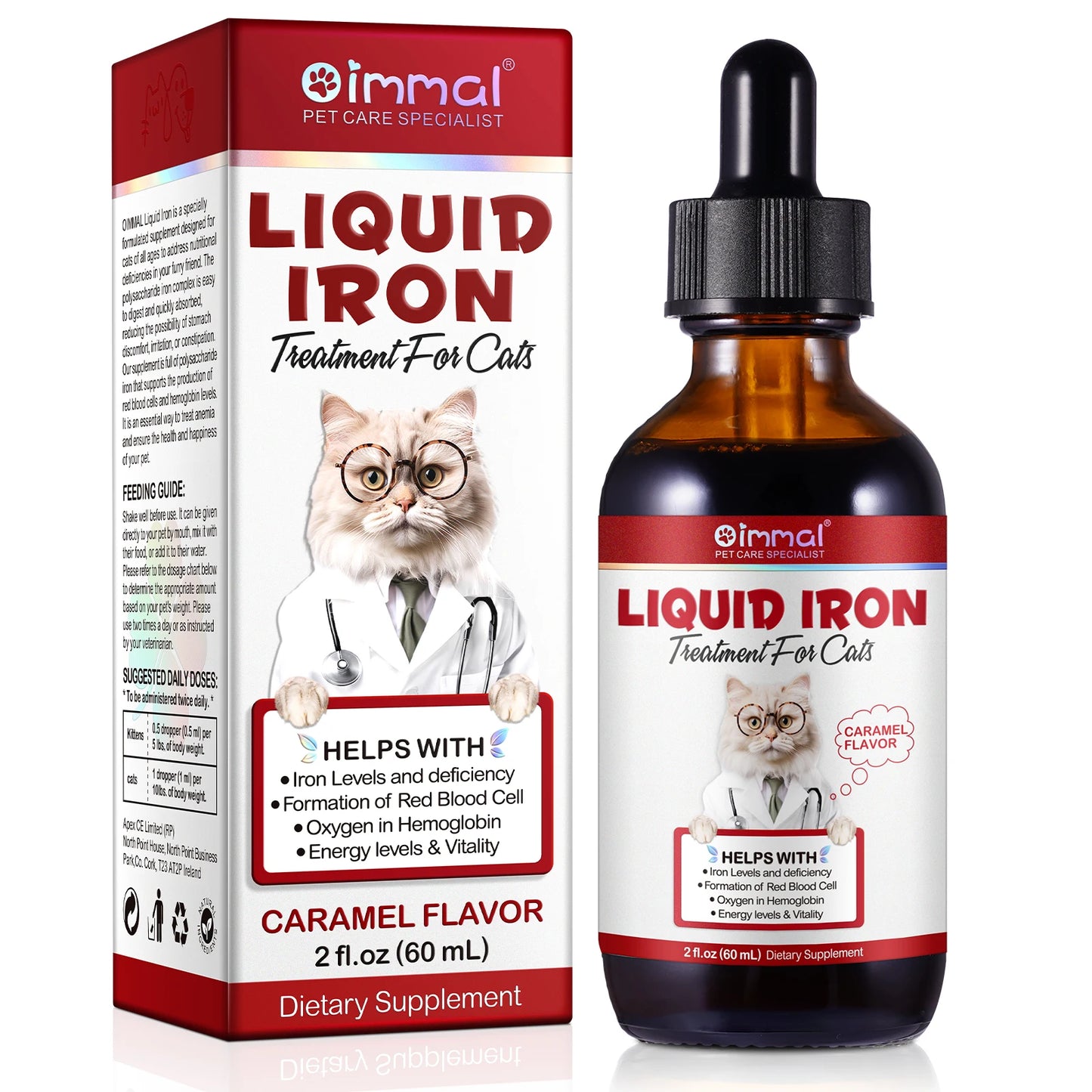 Liquid Iron Caramel Flavor Treatment for Cats Helps with Iron Levels Deficiency Formation of Red Blood Cell Oxygen in Hemoglobin