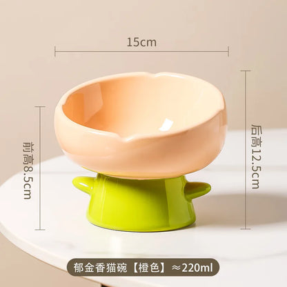 Tulip-shaped ceramic cat food bowl for pets prevent tipping over, and reduce the risk of blackening at the bottom of the bowl