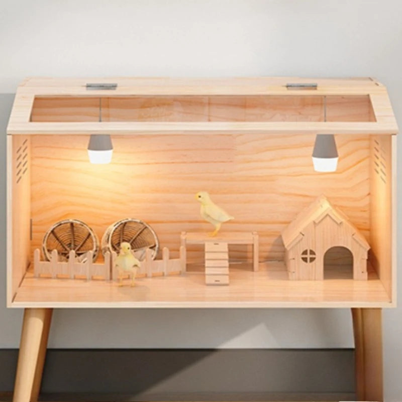 Solid Wood Quail Cage with Light Hamster Hedgehog Little Rabbit Cages Ventilate Large Space Coop Indoor Small Animals Houses