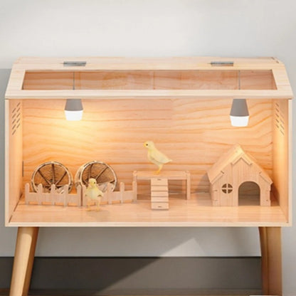 Solid Wood Quail Cage with Light Hamster Hedgehog Little Rabbit Cages Ventilate Large Space Coop Indoor Small Animals Houses
