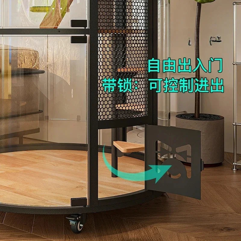 Cat Villa Deluxe 360 Panoramic Cat Cage House Solid Wood Steel Glass Smart Cat Toilet