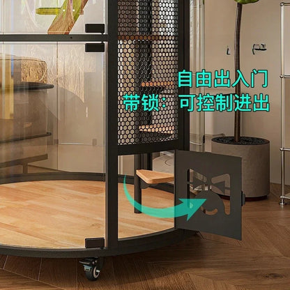 Cat Villa Deluxe 360 Panoramic Cat Cage House Solid Wood Steel Glass Smart Cat Toilet