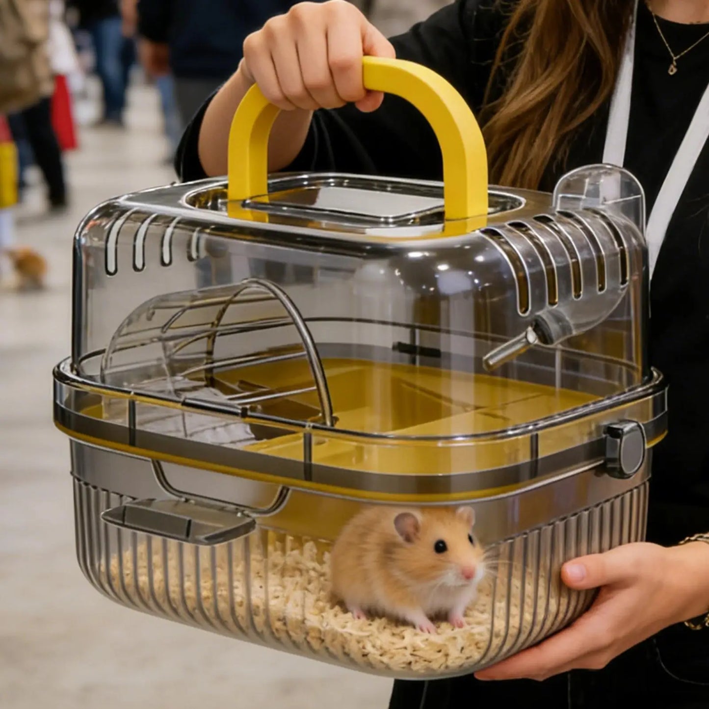 Hamster Travel Carrier Double-Layer Breathable Case Small Hamster Cage With Handle For Guinea Bunny Mice Dwarf Chinchillas