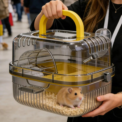 Hamster Travel Carrier Double-Layer Breathable Case Small Hamster Cage With Handle For Guinea Bunny Mice Dwarf Chinchillas