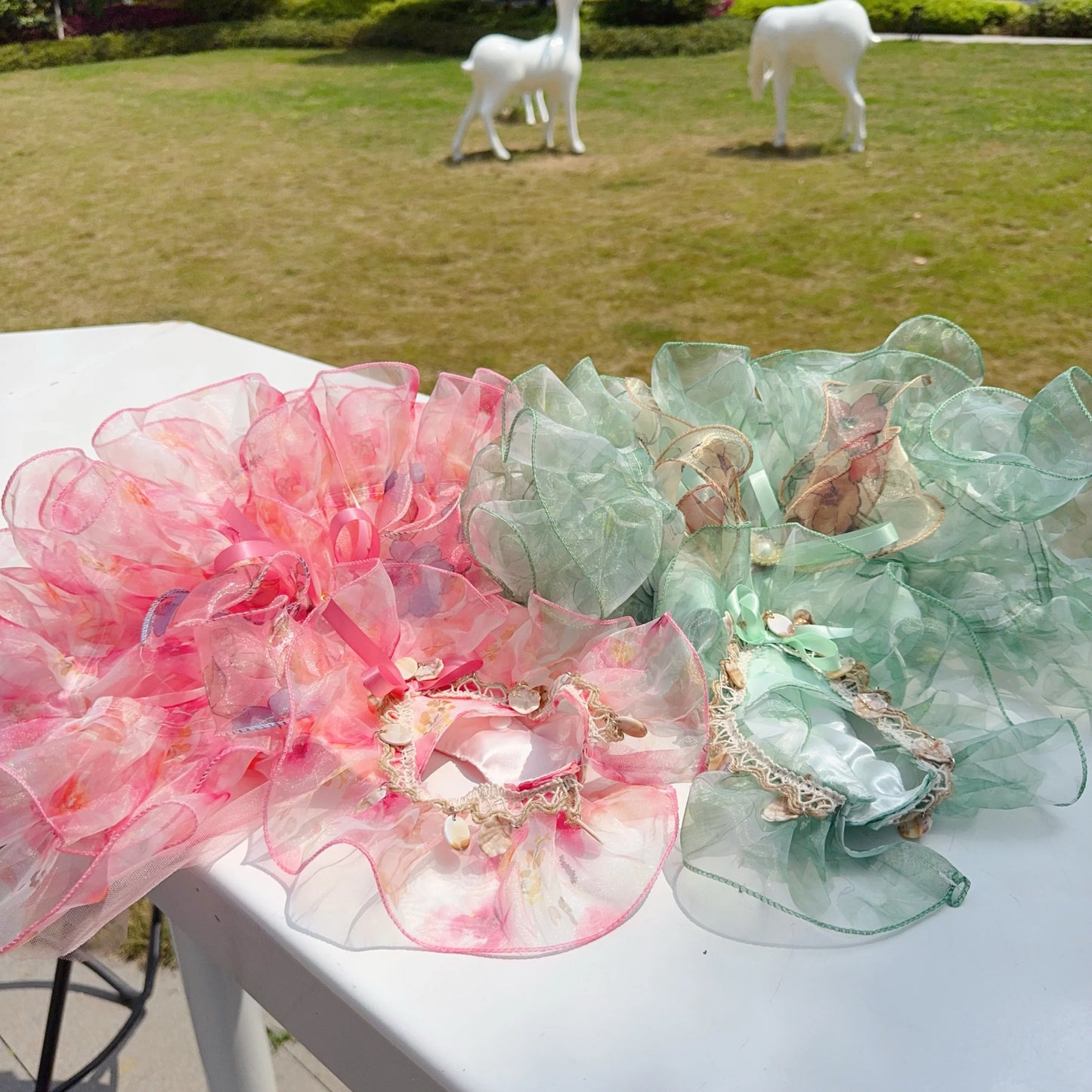 Summer Luxury Pink Green Puppy Dog Cats Clothing Chihuahua Handmade Lace Sling Princess Dresses For Small Medium Dog Pet Clothes