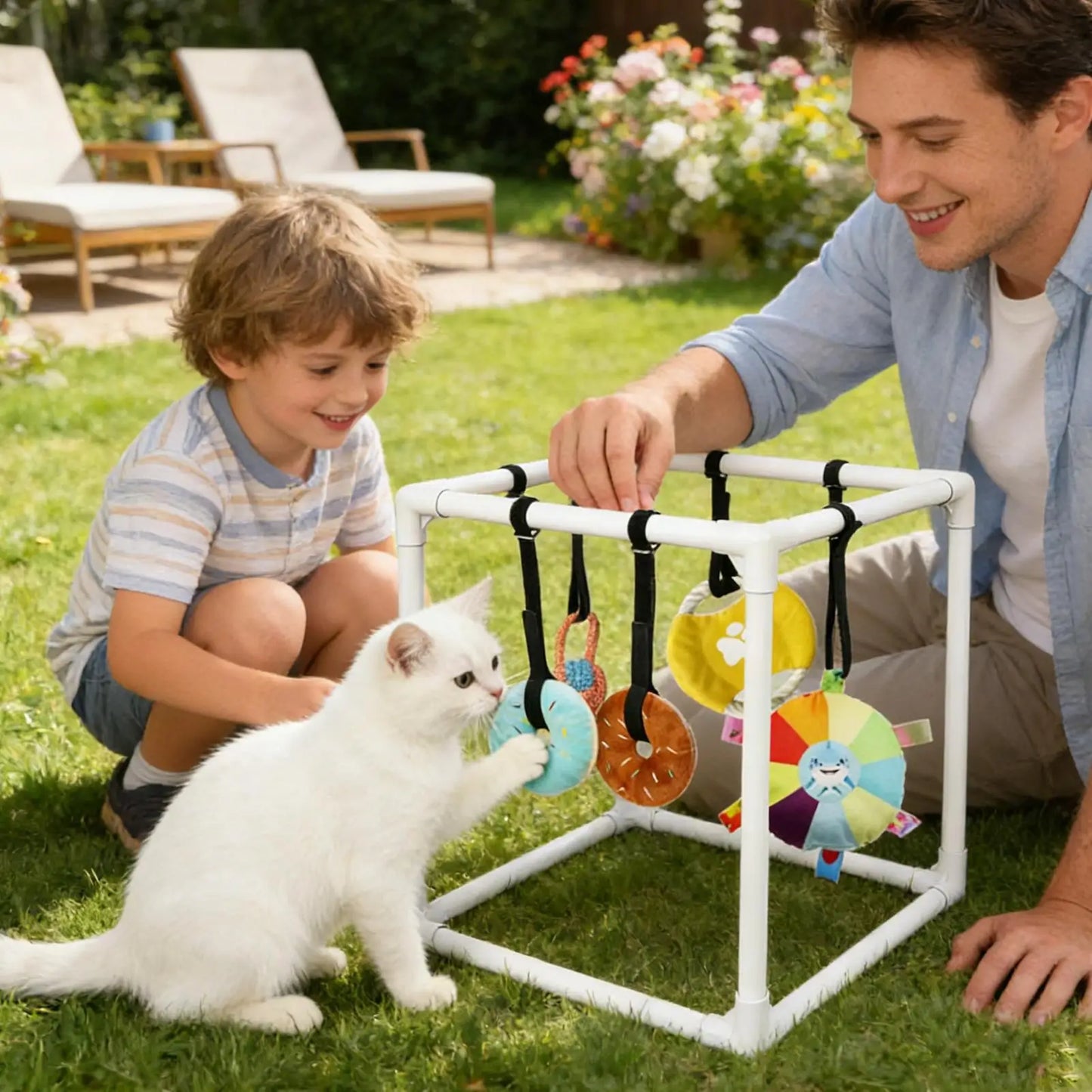 Puppy Gym Assembly Frame Training Tool with 5 Toys Dog Playground Equipment for Training Teething Calming Indoor Floor Play