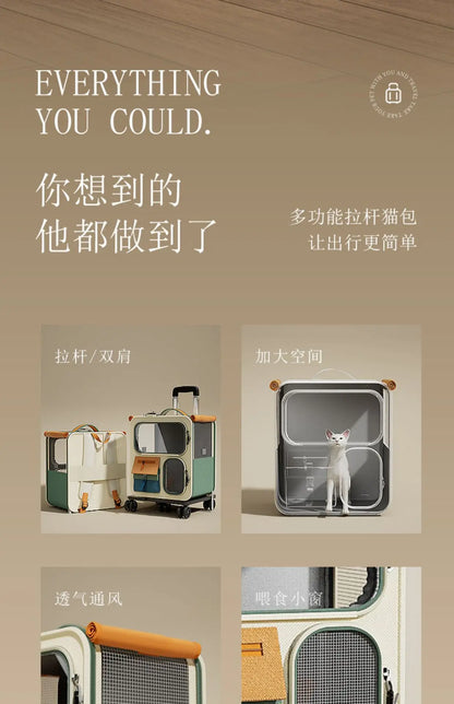 Cat bag out large capacity suitcase multi-cat pet portable cat multi-function wheel trolley case transparent backpack