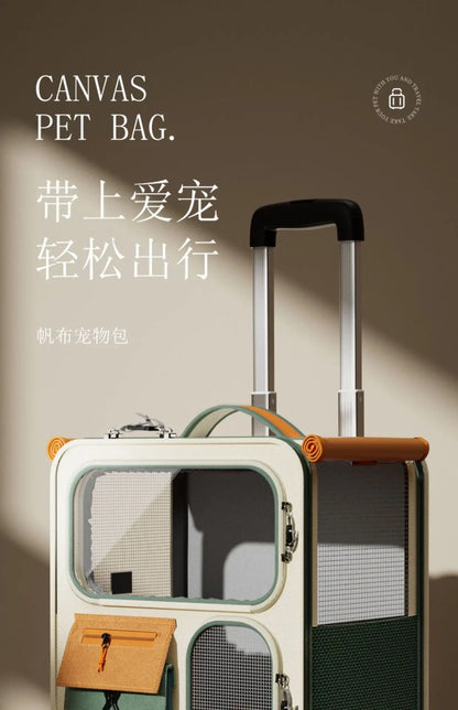 Cat bag out large capacity suitcase multi-cat pet portable cat multi-function wheel trolley case transparent backpack