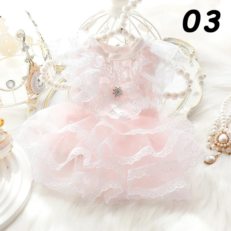 Cat Princess Dresses Dog Lace Mesh Dress Spring/Summer Thin Clothes for Small Dogs Cats Pets Sweet Clothing