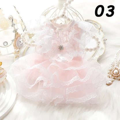 Cat Princess Dresses Dog Lace Mesh Dress Spring/Summer Thin Clothes for Small Dogs Cats Pets Sweet Clothing