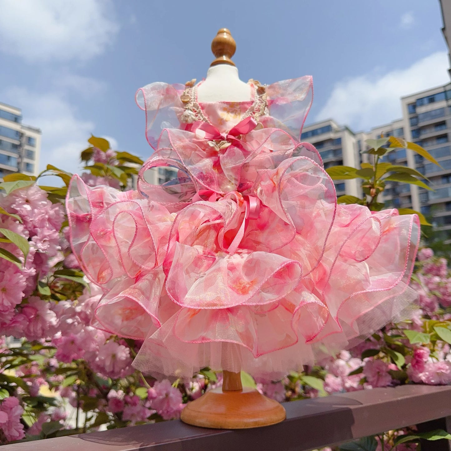 Summer Luxury Pink Green Puppy Dog Cats Clothing Chihuahua Handmade Lace Sling Princess Dresses For Small Medium Dog Pet Clothes