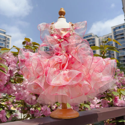 Summer Luxury Pink Green Puppy Dog Cats Clothing Chihuahua Handmade Lace Sling Princess Dresses For Small Medium Dog Pet Clothes