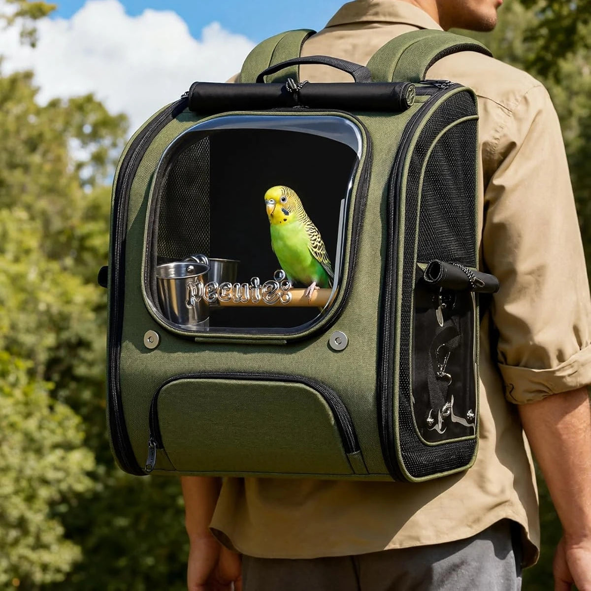 Bird Carrier Parrot Backpack Bag with Perch Cups for Small Pets,Birds,Cockatiel,Portable Bird Cage for Parrots Outdoor Travel