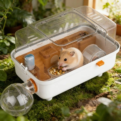Acrylic Transparent Panoramic Hamster Cage Luxury Villa Hideout House Large Habitat Playpen for Small Pet Syrian Dwarf Hamster