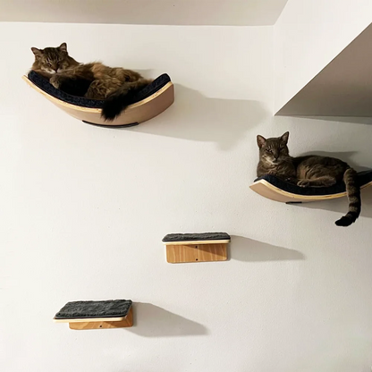 Contoured cat rack and wall mounted cat step with cushions wall mounted cat furniture for sleeping, playing, climbing