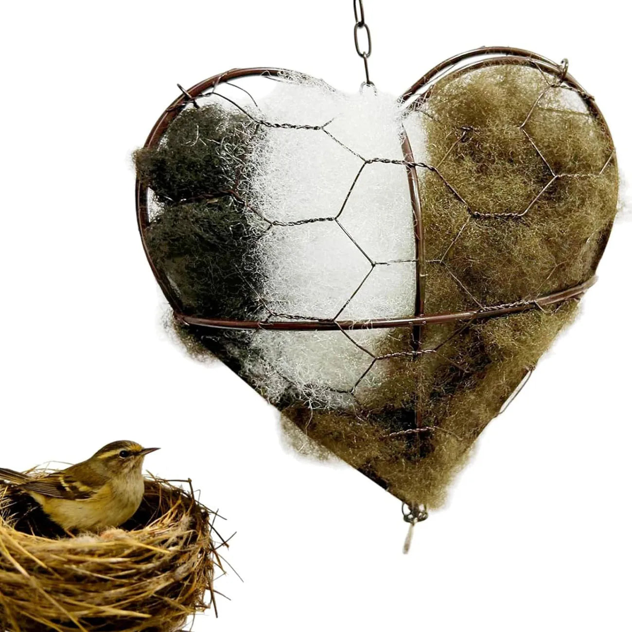 Alpaca Fiber Bird Nesting Heart - Handmade Alpaca Bird Nesting Material Holder, Outdoor Wild Bird Winter Shelter, for Bird Lover