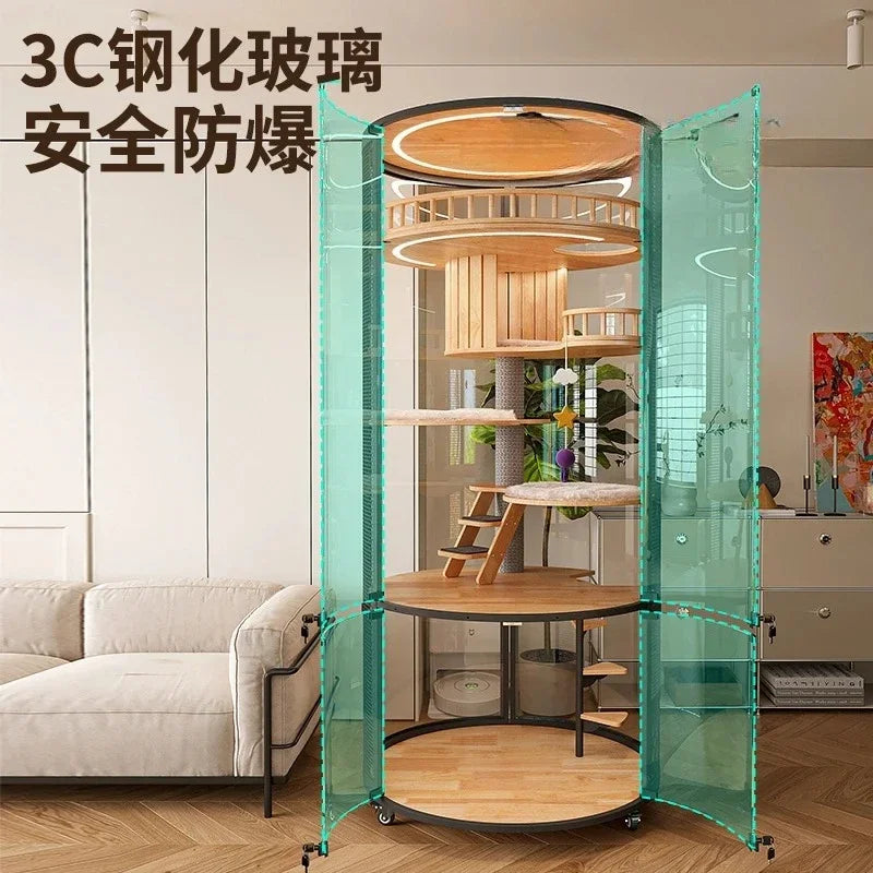 Cat Villa Deluxe 360 Panoramic Cat Cage House Solid Wood Steel Glass Smart Cat Toilet